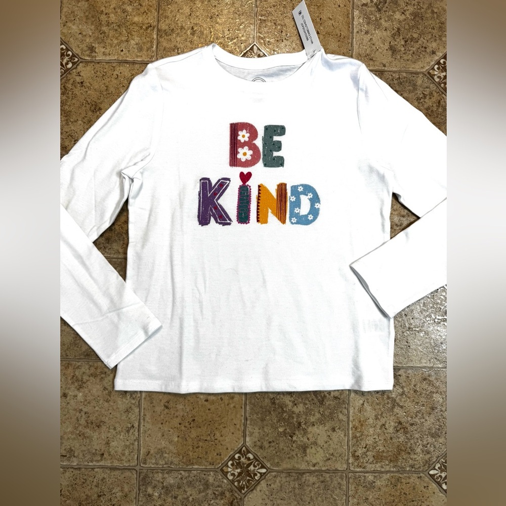 New Girls Long Sleeve wonder nation “Be Kind” Glitter T-Shirt Sz 10-12